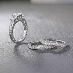 3PCS Princess Cut Wedding Ring Set for Women CVD Diamond Bridal Ring Set