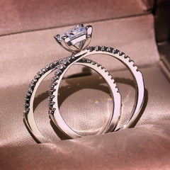 2 PC Princess Cut Moissanite Halo Solitaire Bridal Wedding & Engagement Ring Set