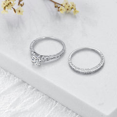 2 PC Vintage Round Cut CVD Diamond 14K Gold Bridal Wedding & Engagement Ring Set