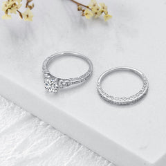 2 PC Vintage Round Cut Moissanite Sterling Silver Bridal Wedding & Engagement Ring Set for Women