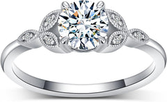 Vintage Leaf Design Moissanite 925 Sterling Silver Bridal Engagement & Wedding Ring Set for Women