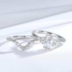 2PC Vintage Petal & Leaf Design CVD Diamond 925 Sterling Silver Engagement Ring Set for Women