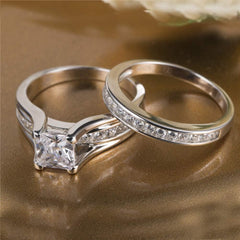 2PC Princess Cut CVD Diamond Sterling Silver Bridal Engagement Wedding Ring Set for Women