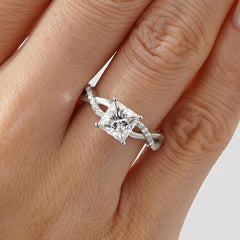 Princess Cut Moissanite Sterling Silver Solitaire Engagement Ring with Twisted Infinity Band