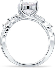 Round Art Deco Infinity Twisted Leaf Design Marquise Moissanite Sterling Silver Bridal Wedding & Engagement Ring Set