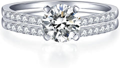 2 PC Round Cut CVD Diamond Solitaire Sterling Silver Bridal Wedding & Engagement Ring Set for Women
