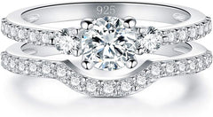 2 PC Infinity Moissanite Sterling Silver Three-in-One Bridal Wedding & Engagement Ring Set for Women