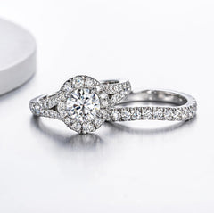 2 PC Round Brilliant Cut Split Shank CVD Diamond Bridal Wedding Engagement Ring Set for Women
