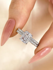 Radiant Cut Engagement Ring Set, Sterling Silver Moissanite Simulated Moissanite Wedding Ring Set for Women