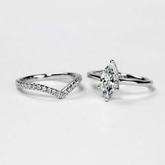 2PC Marquise Cut Moissanite Sterling Silver Bridal Engagement Ring Set with Wedding Band for Women