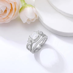 2PC Vintage Princess Cut Moissanite 925 Sterling Silver Bridal Engagement & Wedding Ring Set for Women