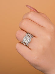 2 PC Cushion Cut Moissanite Sterling Silver Bridal Wedding & Engagement Ring Set with Enhancer Bands