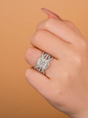 2 PC Cushion Cut CVD Diamond 10K Gold Insertable Bridal Engagement Ring Enhancer Band Set for Women