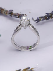 2PC Marquise Cut CVD Diamond 14K Gold Stackable Bridal Engagement & Wedding