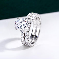 2 PC Oval Brilliant Cut CVD Diamond 10K Gold Bridal Wedding & Engagement Ring Set for Women