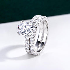 2 PC Oval Brilliant Cut Moissanite Sterling Silver Bridal Wedding & Engagement Ring Set for Women