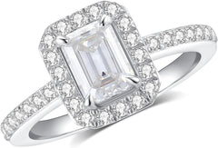 Emerald Cut Moissanite 925 Sterling Silver Half Eternity Engagement Ring for Women