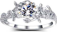 2 PC Round Shape Moissanite Leaf Design Sterling Silver Bridal Wedding & Engagement Ring Set for Women