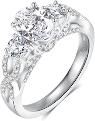 Oval Brilliant Cut CVD Diamond 925 Sterling Silver Retro Engagement Ring for Women