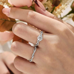 2 PC Round Cut Moissanite Infinity Sterling Silver Bridal Wedding & Engagement Ring Set for Women