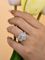 2 PC Marquise Cut CVD Diamond Vintage 10K Gold Bridal Wedding & Engagement Ring Set with Insert Band