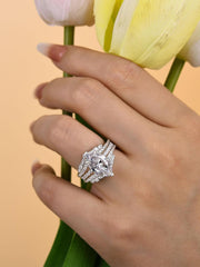 2 PC Marquise Cut Moissanite Vintage Sterling Silver Bridal Wedding & Engagement Ring Set with Insert Band