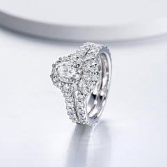2 PC Oval Brilliant Cut Moissanite Ring Wedding Sets for Women Sterling Silver