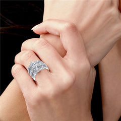 3 PC Marquise Brilliant Cut CVD Diamond Sterling Silver Bridal Wedding & Engagement Ring Set for Women