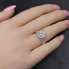 2 PC Princess Cut Moissanite Sterling Silver Bridal Engagement & Wedding Ring Set for Women