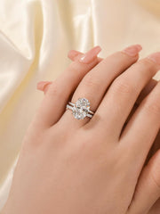 2 PC Oval Cut CVD Diamond Sterling Silver Bridal Wedding & Engagement Ring Set for Women