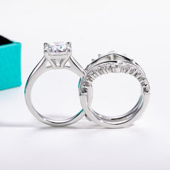 Cushion Cut Moissanite 925 Sterling Silver 3-in-1 Bridal Engagement & Wedding Ring Set for Women