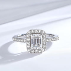 Emerald Cut Moissanite 925 Sterling Silver Half Eternity Engagement Ring for Women