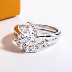 2PC Pear Cut Moissanite 925 Sterling Silver Bridal Engagement & Wedding Promise Ring Set for Women
