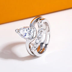 2PC Pear Cut CVD Diamond 925 10K Gold Bridal Engagement & Wedding Promise Ring Set for Women