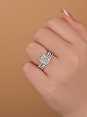 2 PC Cushion Cut CVD Diamond X-Shaped Pavé Band 10K Gold Bridal Wedding & Engagement Ring Set for Women