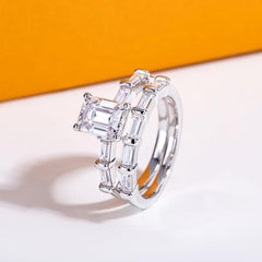 Emerald Cut Moissanite Wedding Rings Set Bridal Sets Sterling Silver Engagement Promise Rings for Women Couples