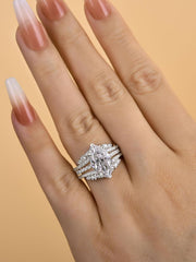 2 PC Marquise Cut Moissanite Vintage Sterling Silver Bridal Wedding & Engagement Ring Set with Insert Band