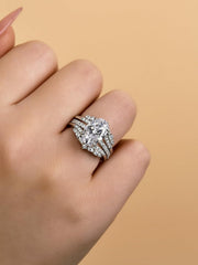2 PC Oval Cut CVD Diamond Sterling Silver Insert Bridal Wedding & Engagement Ring Set for Women