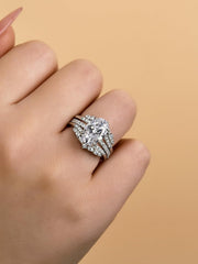 2 PC Oval Cut Moissanite Sterling Silver Insert Bridal Wedding & Engagement Ring Set for Women