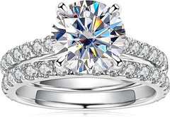 10K Gold Diamond Engagement Ring Set for Women - Round Cut 6.5mm 1 Carat