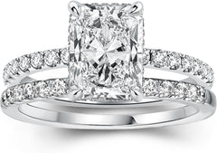 Radiant Cut Engagement Ring Set, Sterling Silver Moissanite Simulated Moissanite Wedding Ring Set for Women