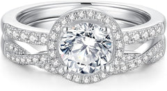 Round Cut Moissanite Engagement Ring Set For Women  925 Sterling Silver Wedding Ring