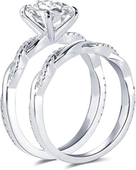 2 PC Oval Cut CVD Diamond Infinity Twisted Bridal Wedding Engagement Ring Set for Women