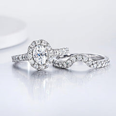2 PC Oval Brilliant Cut CVD Diamond Ring Wedding Sets for Women Sterling Silver