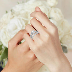 2 PC Round Cut Moissanite Sterling Silver Bridal Wedding & Engagement Ring Set for Women