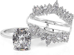2PCS Cushion Cut CVD Diamond 925 Sterling Silver Interchangeable Bridal Engagement & Wedding Ring Set for Women