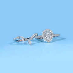 Couple Rings Set Pear Cut CVD Diamond Women’s Sterling Silver & Men’s Titanium Steel Wedding Bands