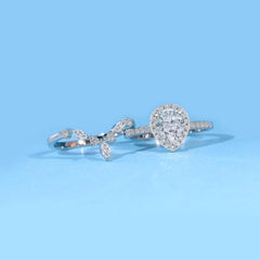 Couple Rings Set Pear Cut Moissanite Women’s Sterling Silver & Men’s Titanium Steel Wedding Bands