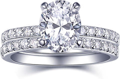 2 PC Oval Cut CVD Diamond Bridal Wedding & Engagement Ring Set for Women
