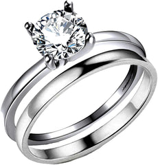 2 PC Round Cut Moissanite 925 Sterling Silver Bridal Engagement & Wedding Ring Set for Women